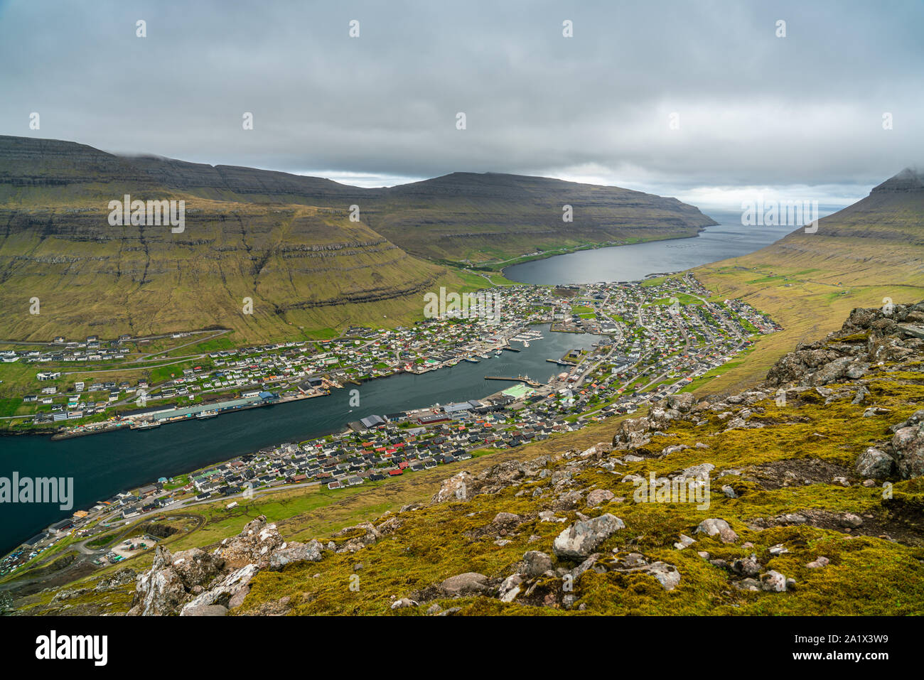Hafen Klaksvik und Panoramablick, in Bordoy Island, Färöer Inseln Stockfoto