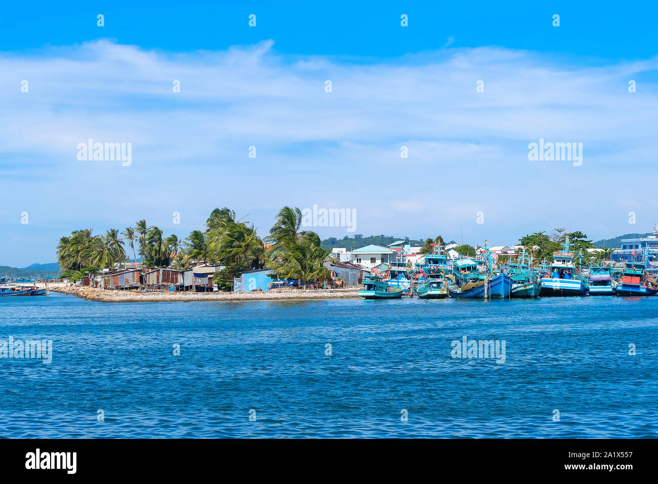 Landschaft von kleinen Dorf in Seashore Phu Quoc, Kien Giang, Vietnam. Royalty Free Stock Bild in hoher Qualität von Meer Landschaft. Stockfoto