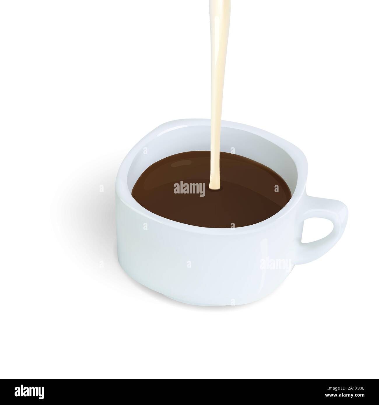 Gießen Kondensmilch in Kaffee oder Coco Drink in weißen Schale am Pfingstmontag Hintergrund isoliert. Stock Vektor