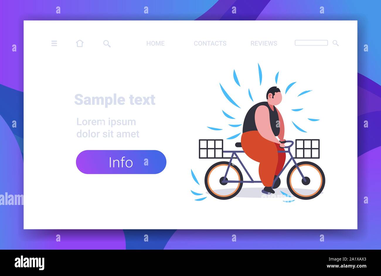 Fat beleibten Mann reiten Fahrrad übergewicht Kerl radfahren Fahrrad Gewichtsverlust Konzept horizontale Kopie Raum Wohnung voller Länge Stock Vektor