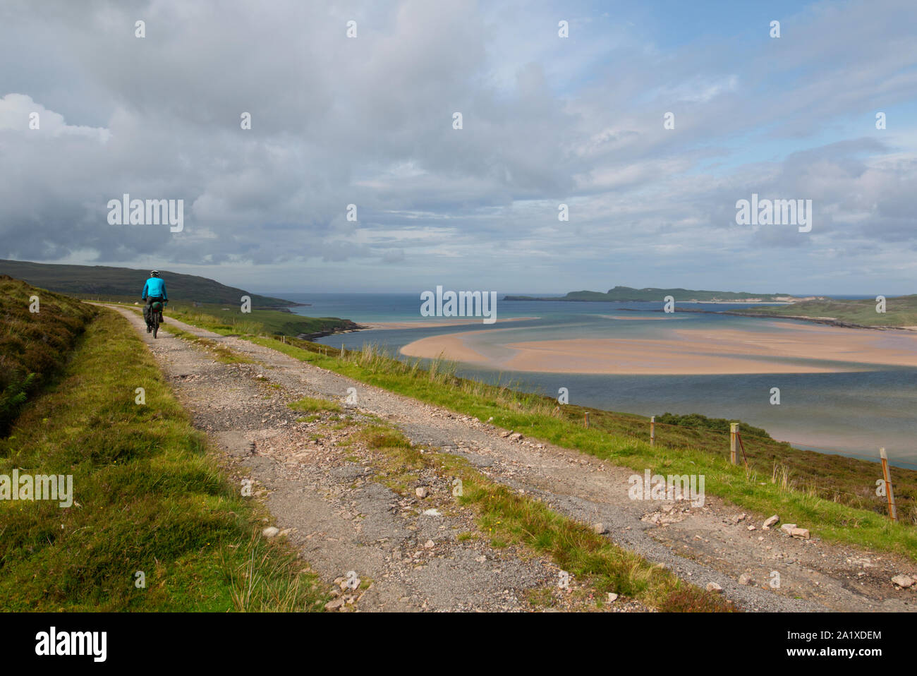 Radfahren auf rauem Weg zu Cape Wrath, Sutherland Stockfoto