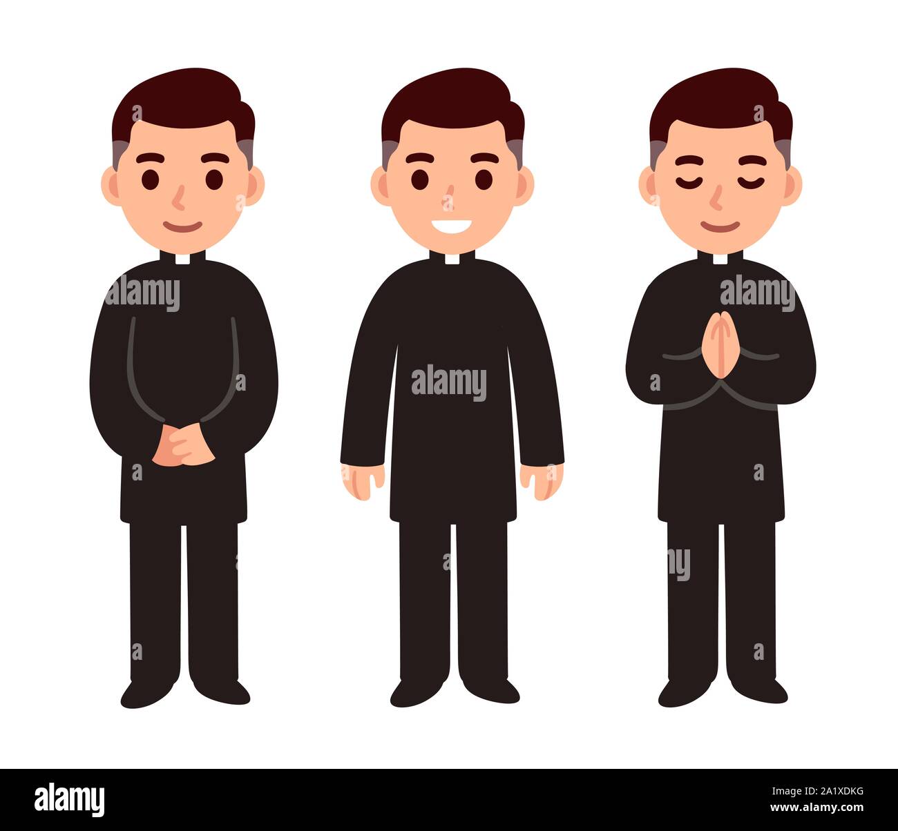 Cute cartoon katholischer Priester Charakter Zeichnung eingestellt, lächelnd und Beten. Isolierte vector clip art Illustration für die Profeß. Stock Vektor