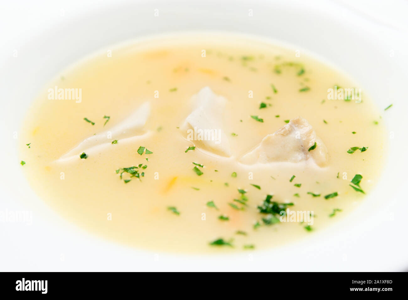 Fisch pürierte Suppe im mediterranen Stil zubereitet Stockfoto