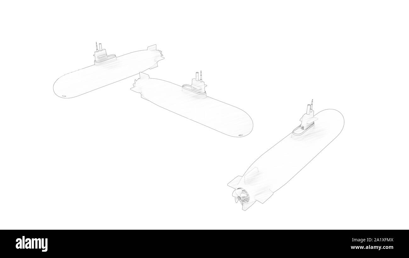 3D-Rendering eines U-Bootes in Weiß studio Hintergrund isoliert Stockfoto
