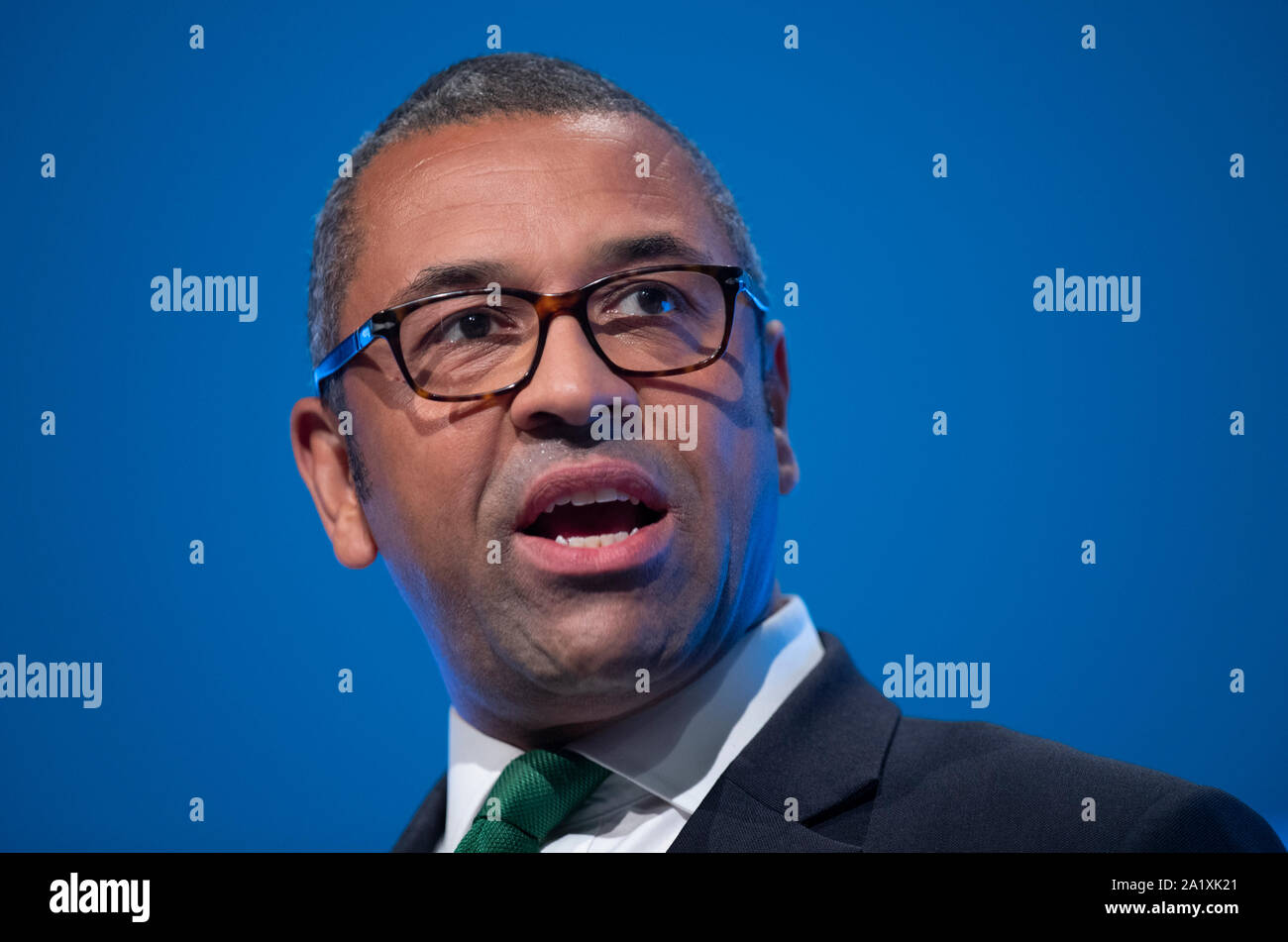 Manchester, Großbritannien. 29. September 2019. James geschickt, Co-vorsitzender der Konservativen Partei, Minister ohne Portefeuille und MP für Braintree spricht am ersten Tag des dem Parteitag der Konservativen in Manchester. © Russell Hart/Alamy Leben Nachrichten. Stockfoto