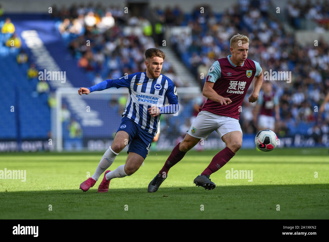 14. September 2019, American Express Gemeinschaft Stadion, Brighton, England; Premier League Football, Brighton vs Burnley; Aaron Connolly (44) von Brighton schließt player Credit: Phil Westlake/News Bilder Premier League/EFL Bilder unterliegen dem DataCo Lizenz Stockfoto