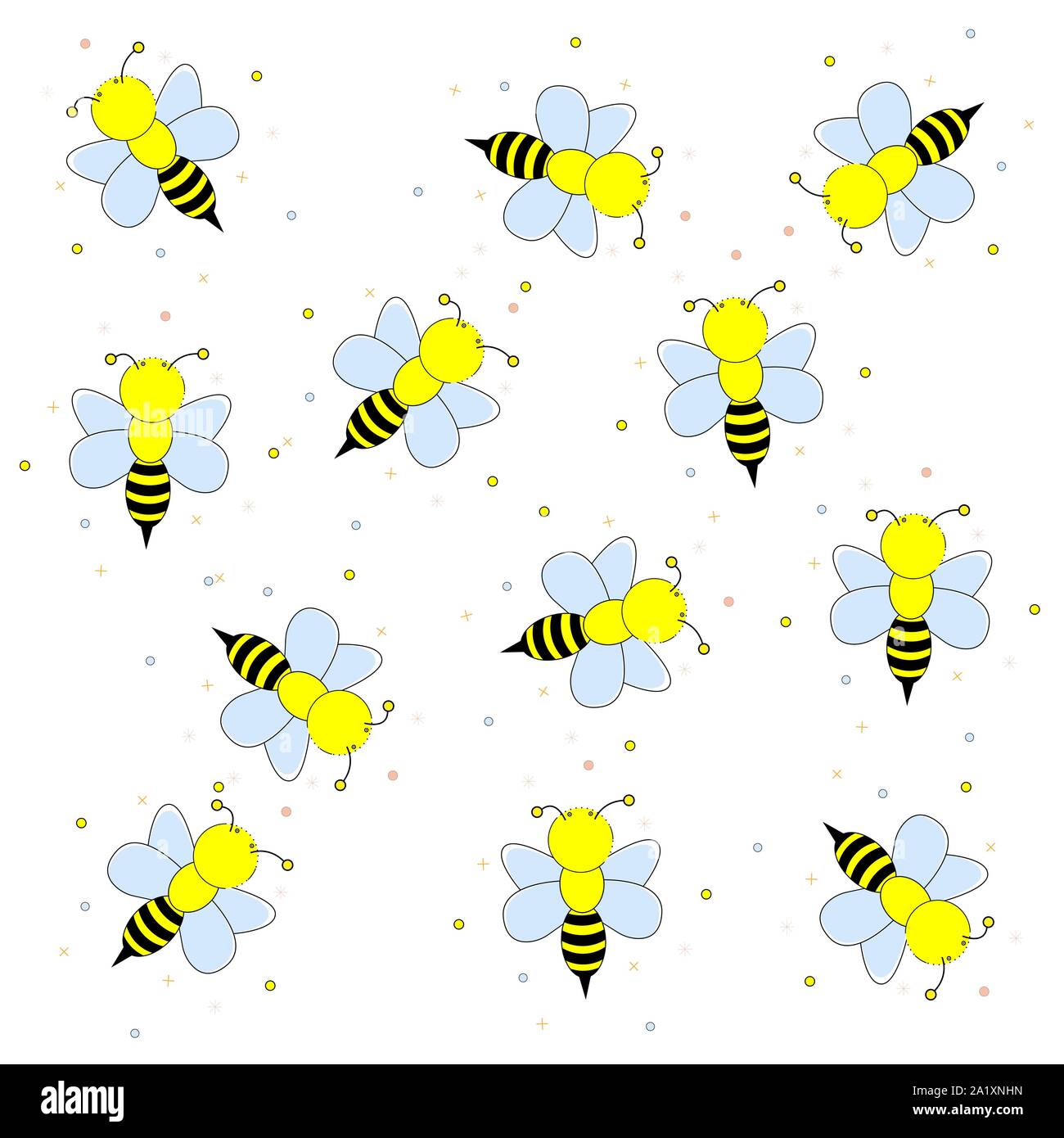 Cartoon Bienen fliegen. Vector Abbildung auf einem weißen Hintergrund. Stock Vektor