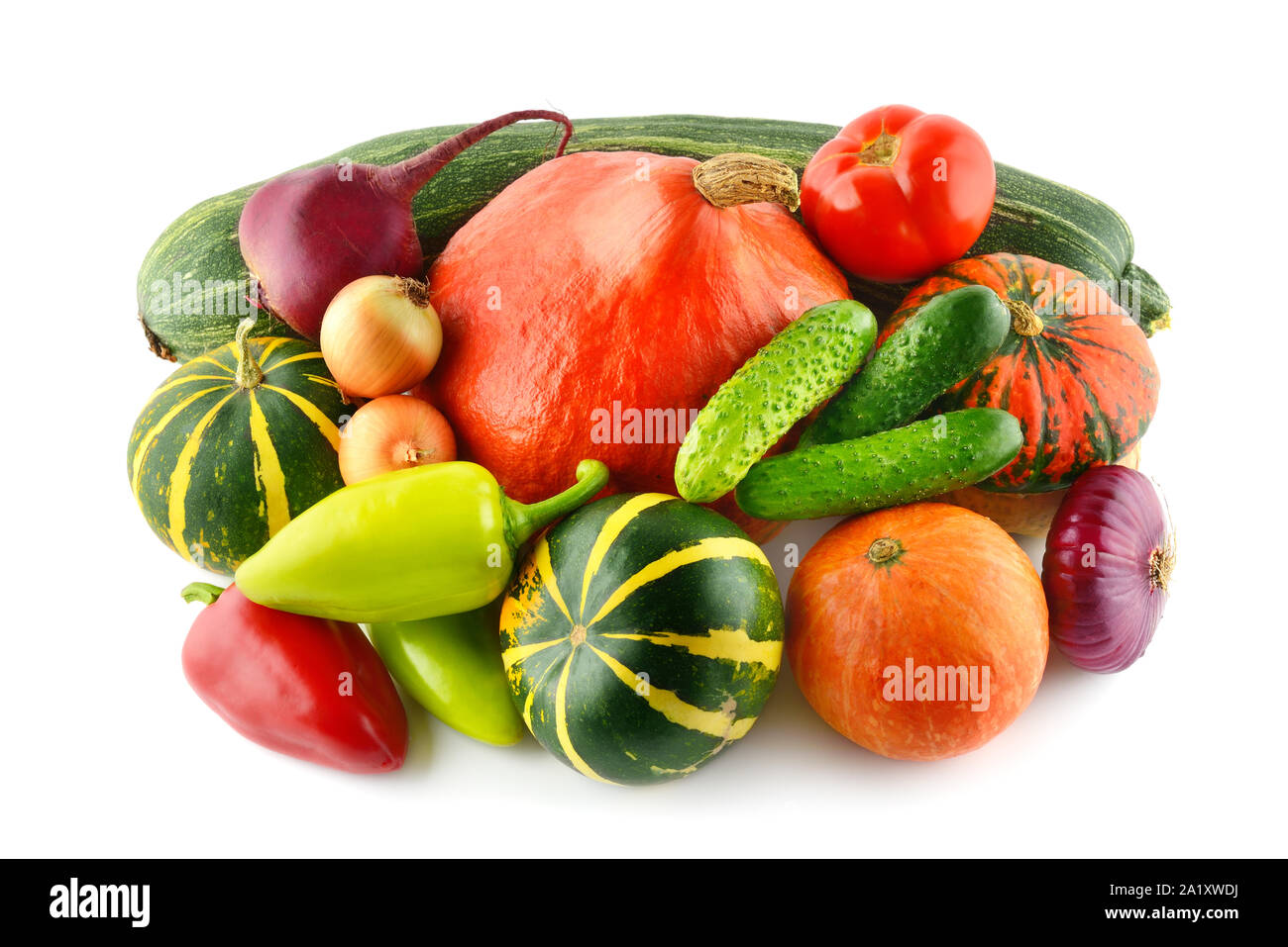 Satz von Gemüse auf weißem Hintergrund. Stockfoto