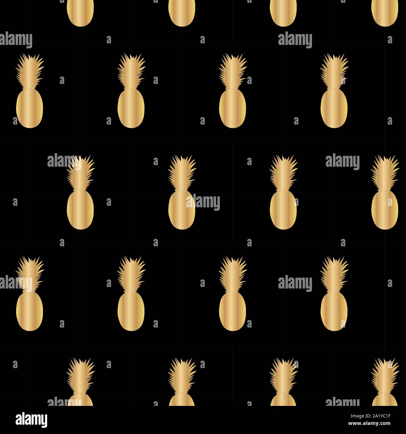 Ananas nahtlose Muster. Goldene Frucht auf Schwarz. Hintergrund kann in Grußkarten, Plakate, Flyer, Banner verwendet werden, die weitere Gestaltung etc. Vector Illustration. EPS 10. Stock Vektor