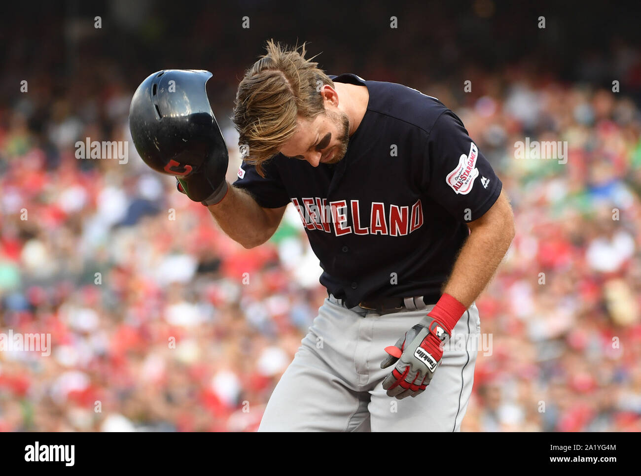 Washington, United States. 29 Sep, 2019. Cleveland Indians Mike Freeman Streiks gegen die Washington Nationals im dritten Inning an den Angehörigen Park in Washington, DC am Sonntag, 29. September 2019. Foto von Kevin Dietsch/UPI Quelle: UPI/Alamy leben Nachrichten Stockfoto