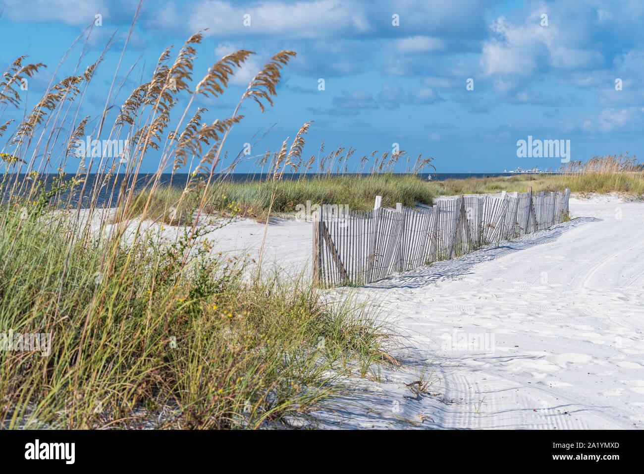 Mississippi Gulf coast White Sand Beach, Sea Oats, Pass Christian, Mississippi, USA. Stockfoto