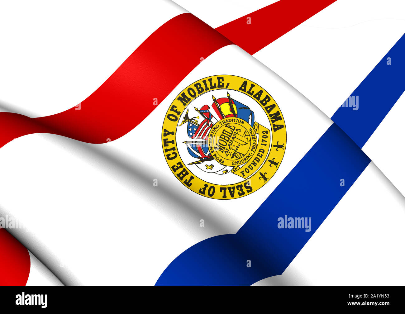 3D-Flagge von Mobile (Alabama), USA. 3D-Darstellung. Stockfoto