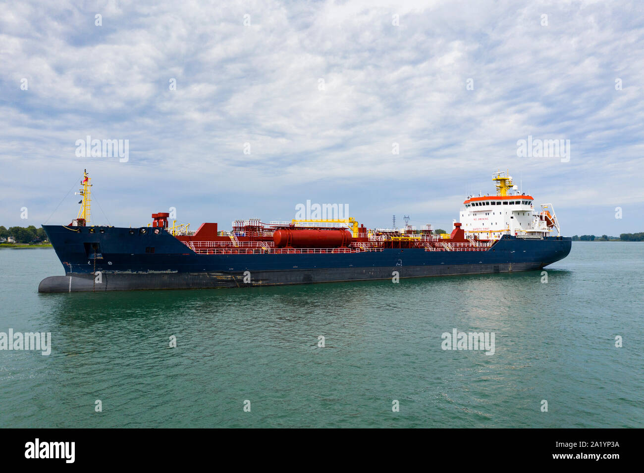 Chemische und Öl Produkte Tanker im Hafen von Montreal in der St. Lawrence River verankert. Stockfoto