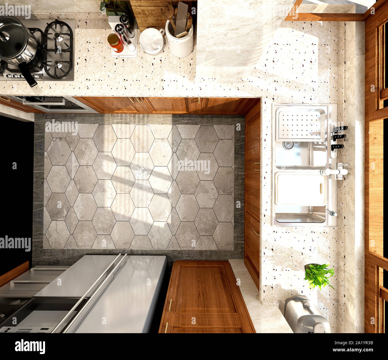 3D-Render der modernen Küche Stockfoto