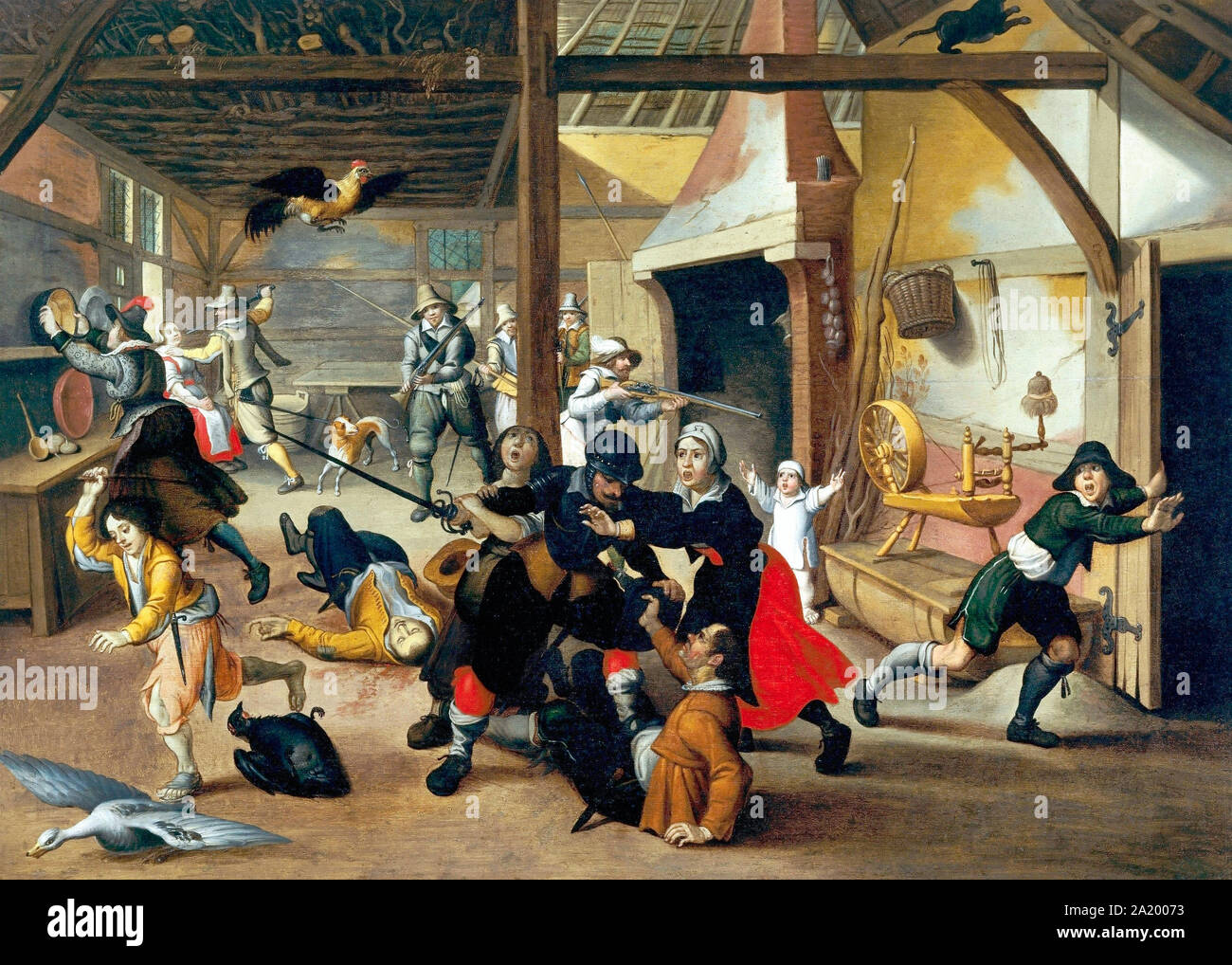 Soldaten plündern ein Bauernhof während des Krieges der Dreißigjährige - Sebastiaen Vrancx, 1620 Stockfoto