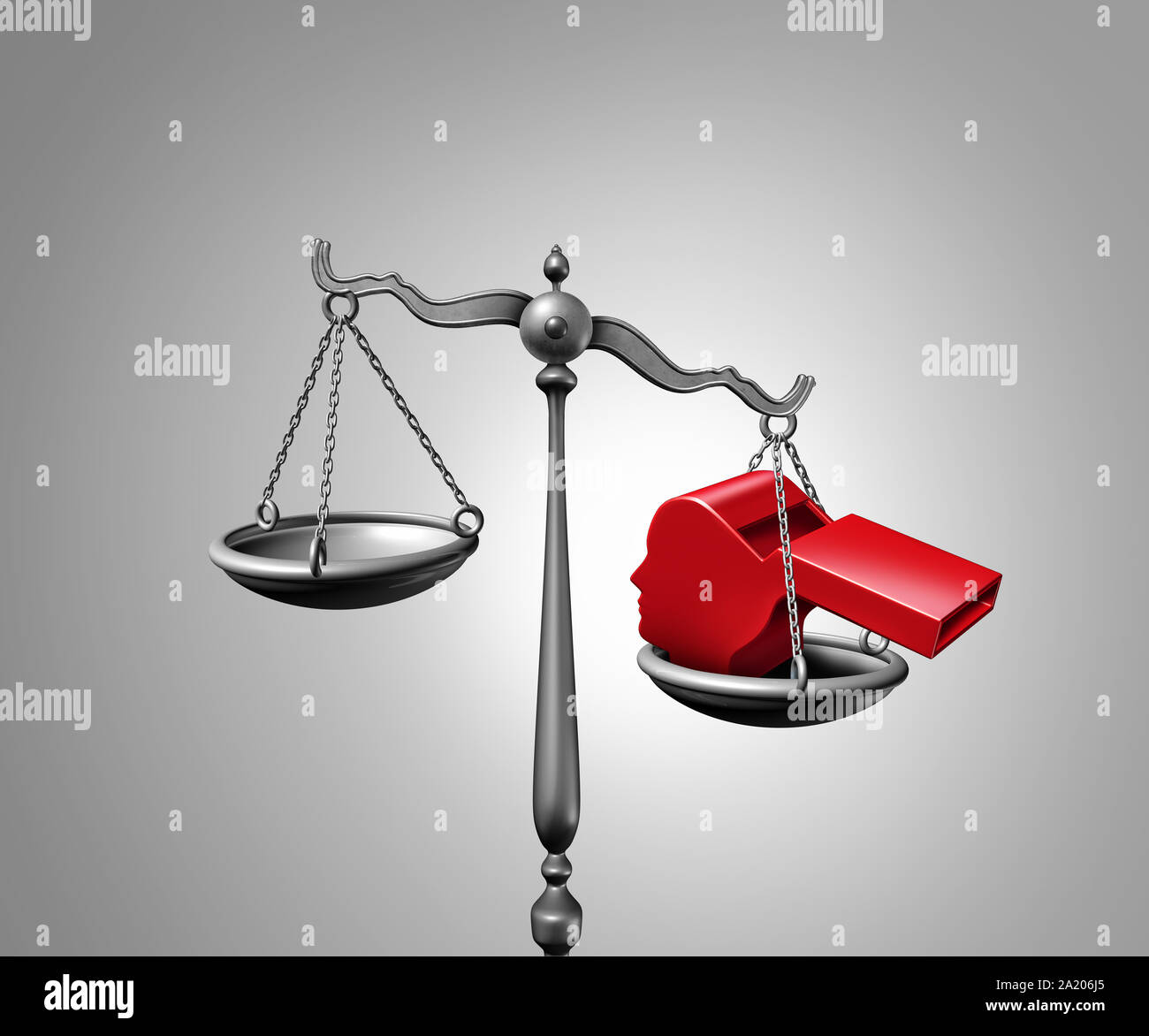 Whistleblower Gesetz oder anonyme whistle blower Justiz Konzept als Symbol der Aufdeckung von Korruption und Fehlverhalten und die Heranziehung zur Anfrage. Stockfoto