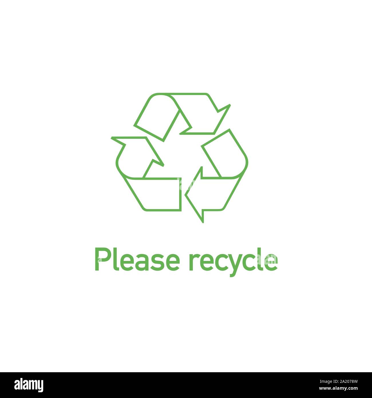 Grüne lineare Papierkorb Icon mit Text Bitte recyceln. Vektor Illustration auf weißem Hintergrund. Stock Vektor