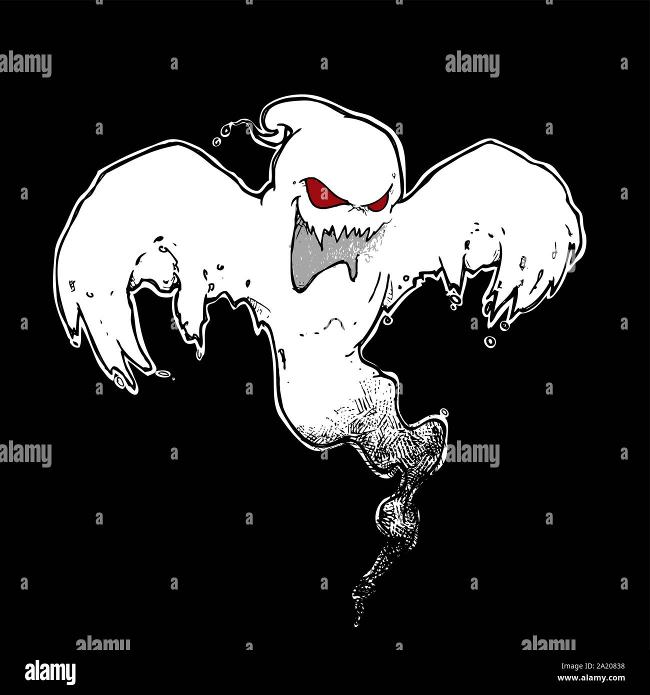 Freie Hand Halloween Cartoon Illustration der Furchtsamen Geist mit roten Augen. Mit Lineart, Schattierungen, Farbe n Hintergrund aller Elemente ordentlich Vektorisiert Stock Vektor