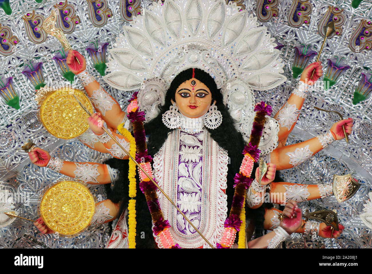 Durga Puja ist das größte Festival Indiens. Das Durga Puja Festival zeigt indische Kultur. Kolkata Durga puja ist sehr beliebt Bengali Festival. Stockfoto