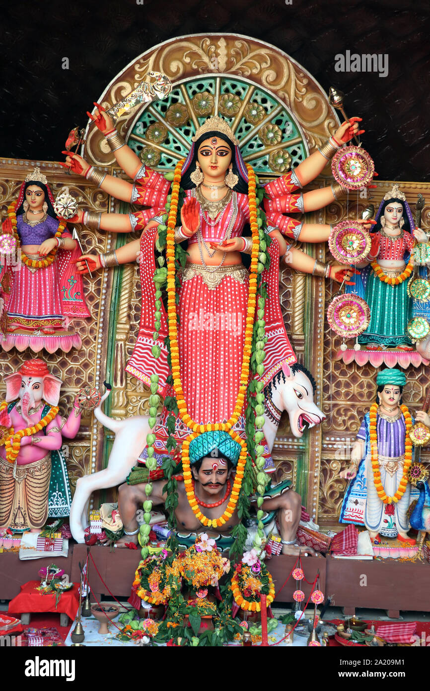 Durga Puja ist das größte Festival Indiens. Das Durga Puja Festival zeigt indische Kultur. Kolkata Durga puja ist sehr beliebt Bengali Festival. Stockfoto