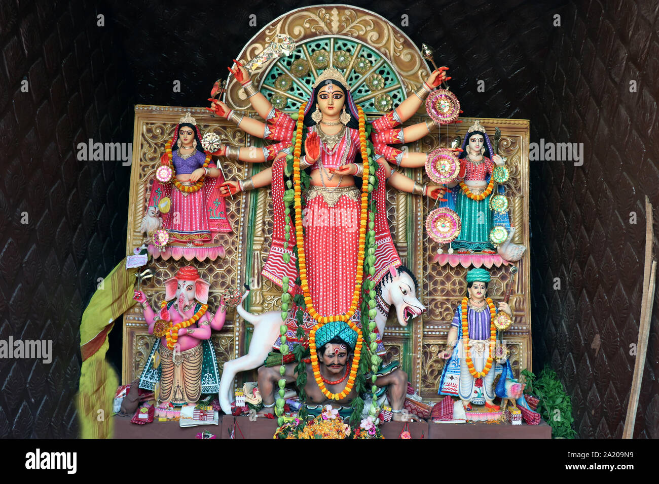 Durga Puja ist das größte Festival Indiens. Das Durga Puja Festival zeigt indische Kultur. Kolkata Durga puja ist sehr beliebt Bengali Festival. Stockfoto