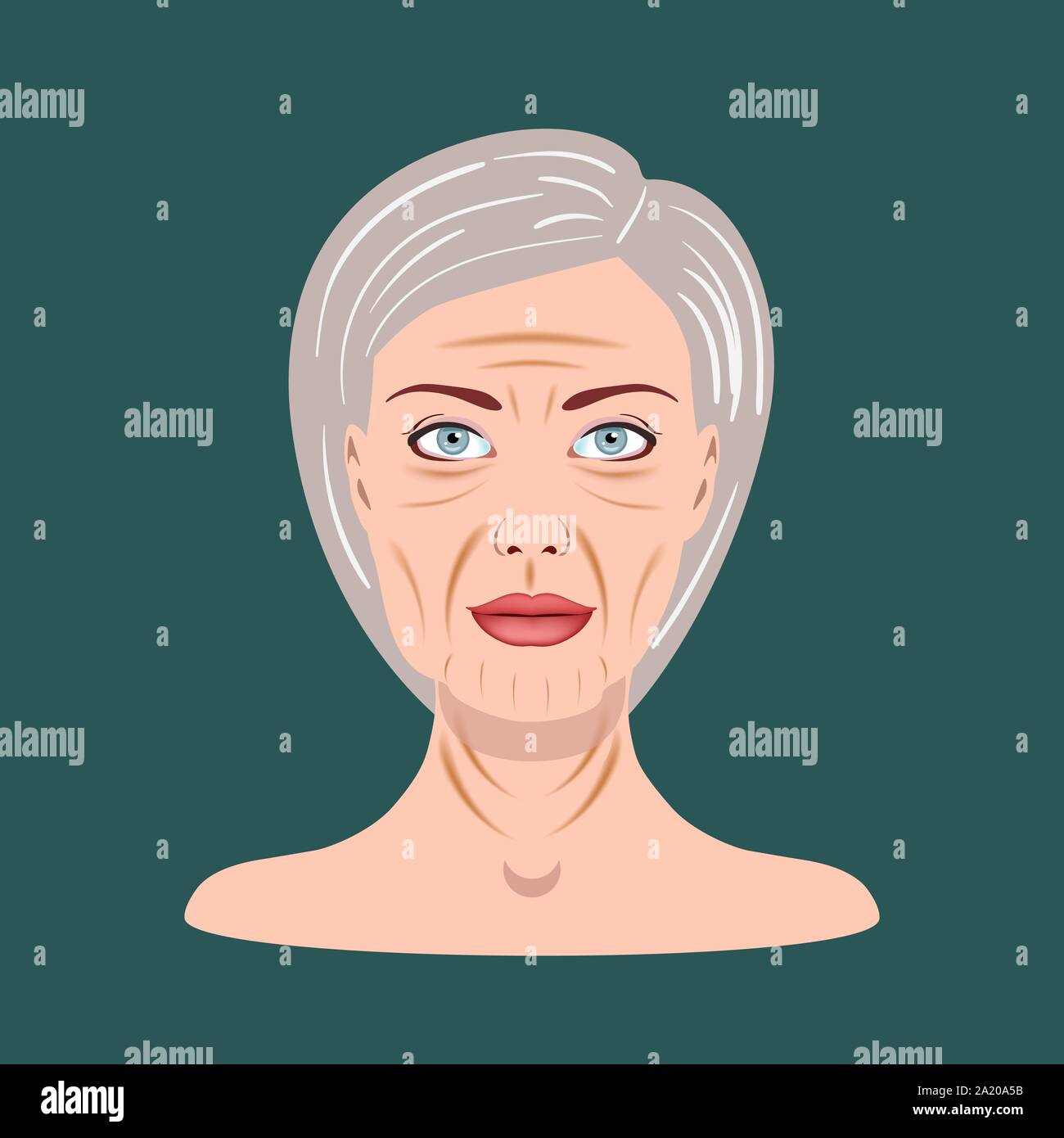Ältere Dame isoliert auf dem dunklen Hintergrund, Vector Illustration Stock Vektor