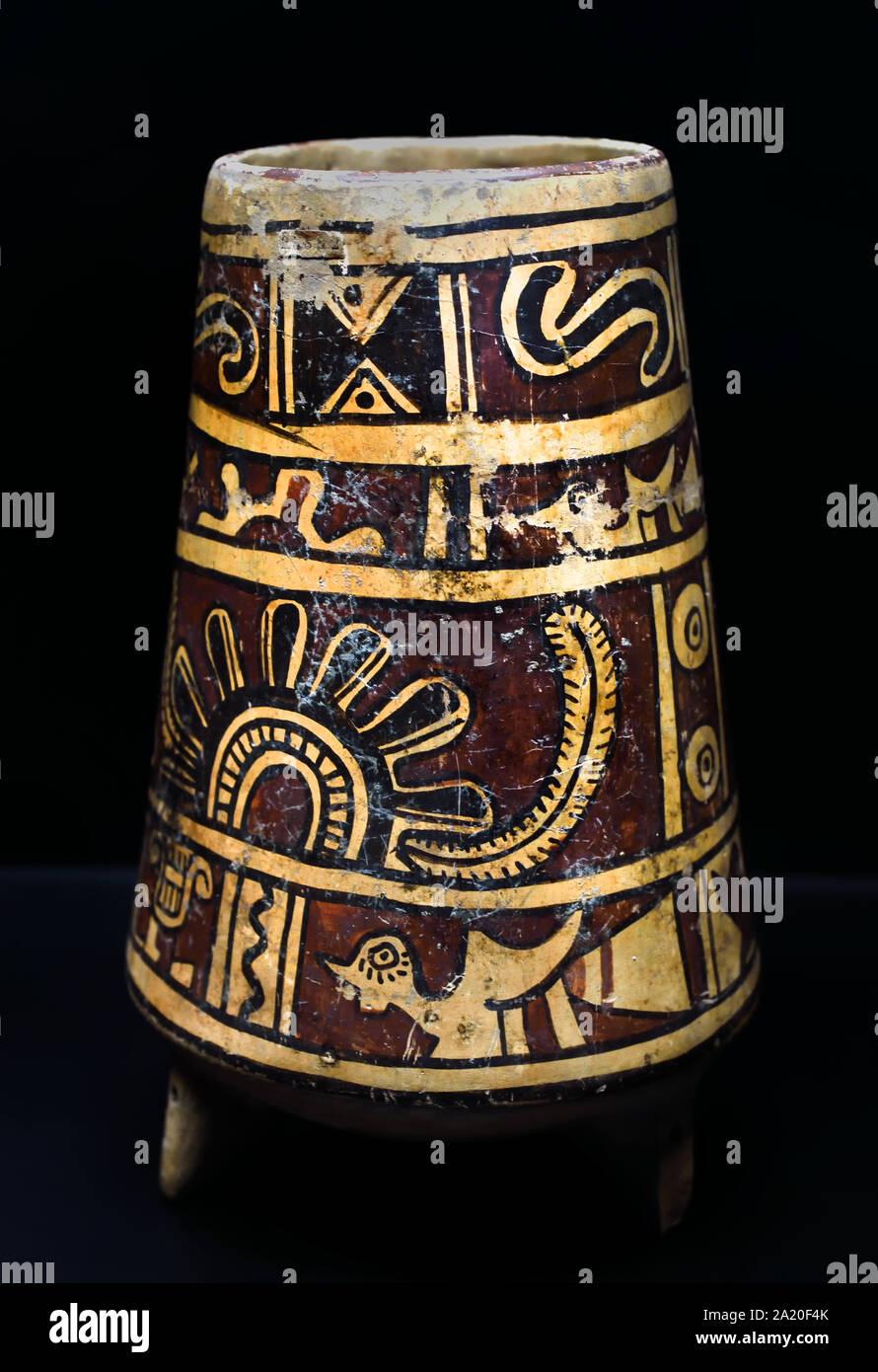 Vase mit Fuss Glocken 1000-1521, Mexiko, Oaxaca, Zustand, (Terrakotta) Amerika, amerikanische. Stockfoto