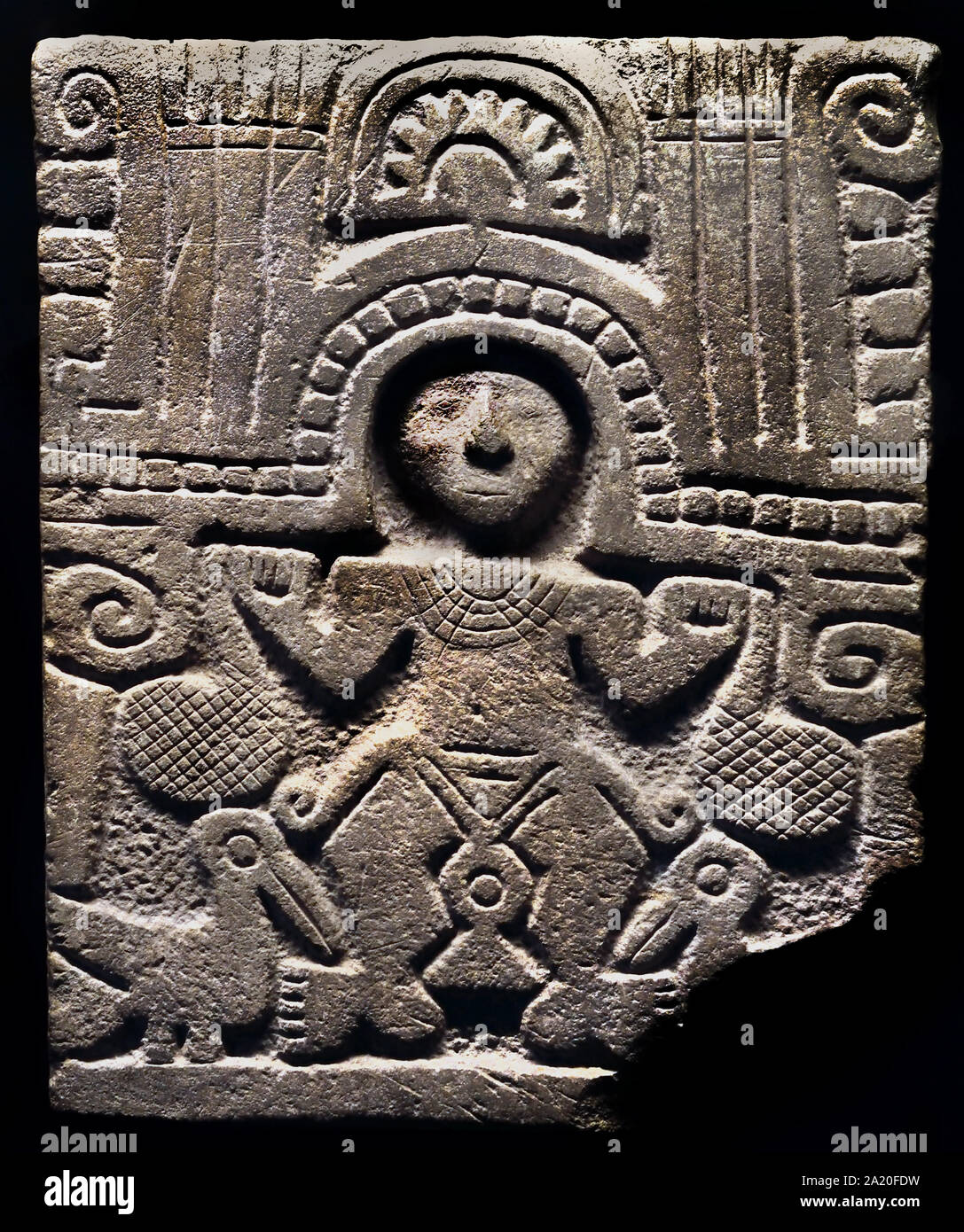 Stele mit der Darstellung eines Charakter 800-1532 (Kultur Manteno Huancavilca) von manabi, Ecuador - Amerika - Südamerika, Amerikanische. Stockfoto