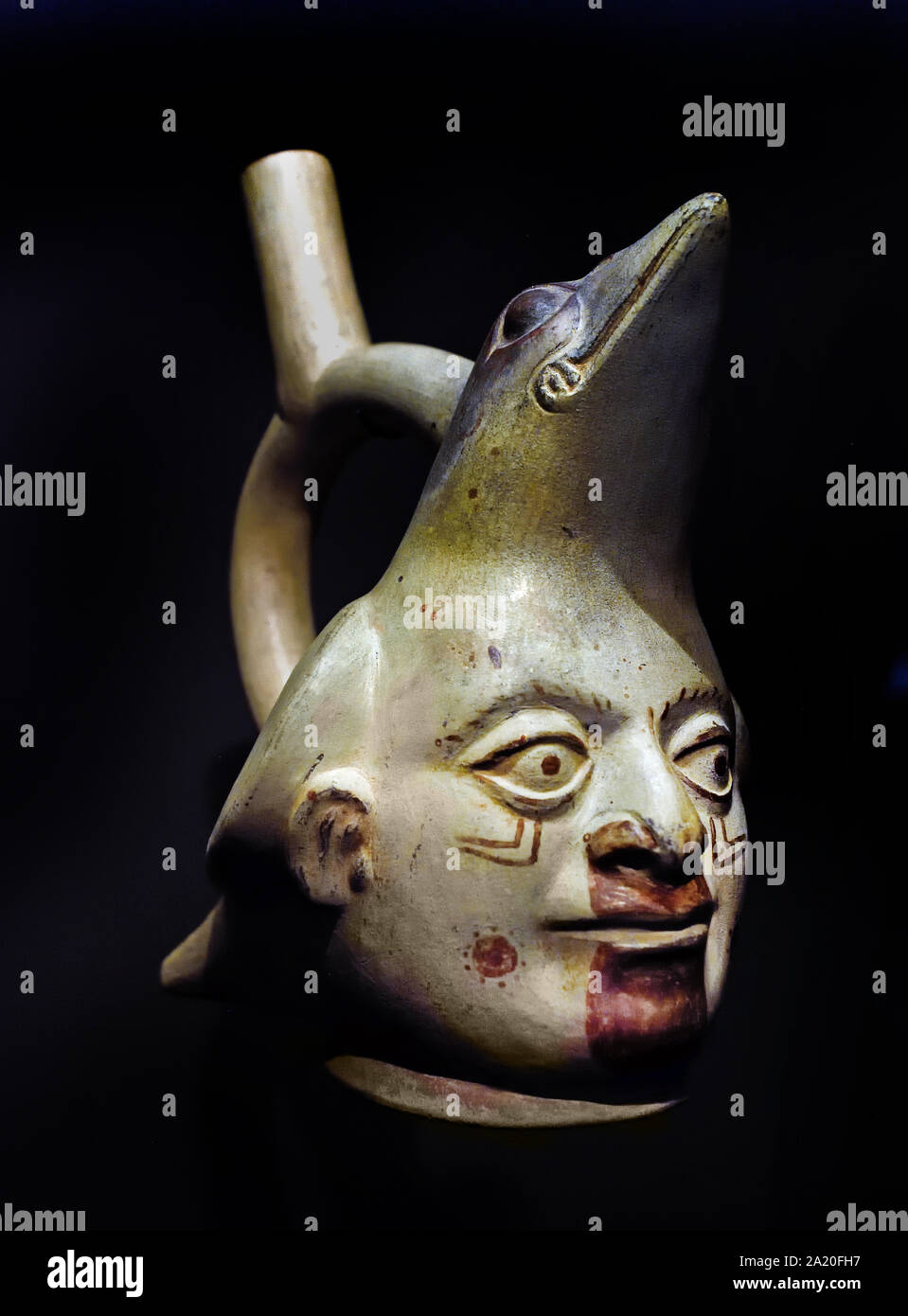 Behälter mit steigbügel Hals 100 BC - 700 AD Trujillo (Moche Zivilisation) Amerika - Südamerika - Peru - Nordküste - La Libertad zeremoniellen oder Beerdigung Stockfoto