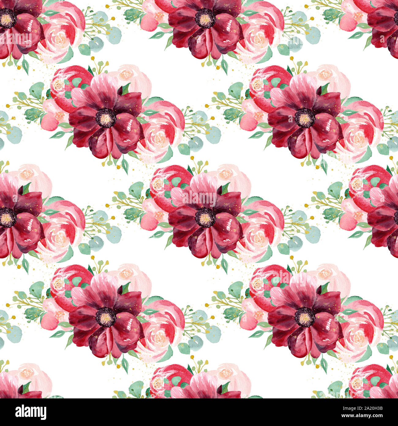 Blühender flieder blumen blumenstrauss nahtlose Aquarell raster Muster Stockfoto