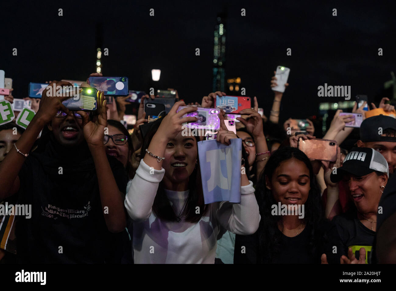 New York, NY - 28. September 2019: Fans reagiert während der 2019 Global Citizen Festival am Central Park Stockfoto