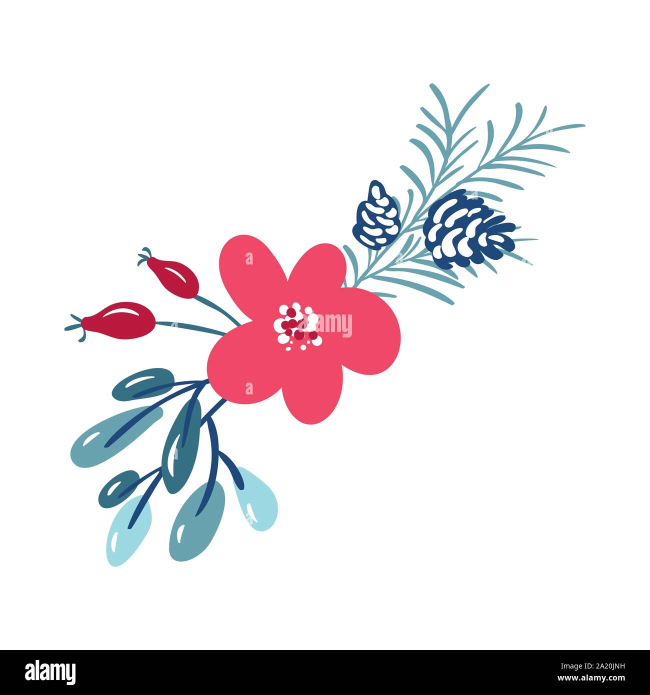 Weihnachten Vektor blumiges Bouquet mit Beeren und Tannenzweigen mit Platz für Text. Isolierte xmas Illustration für Winter Grußkarte Design, Teiler Stock Vektor