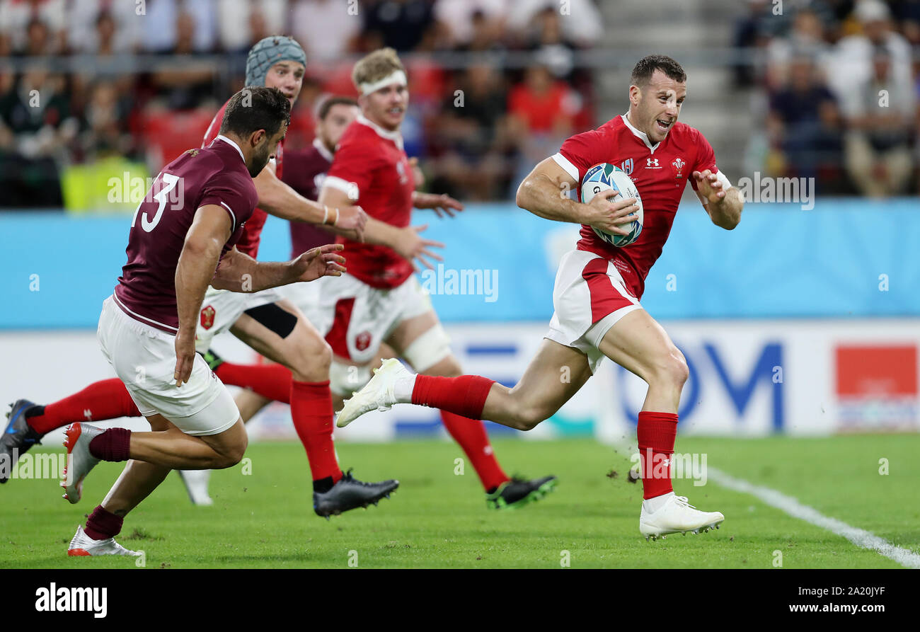 Wales" Gareth Davies während der 2019 Rugby World Cup Pool 3D/3D Match bei der Stadt Toyota Stadium, Japan. Stockfoto