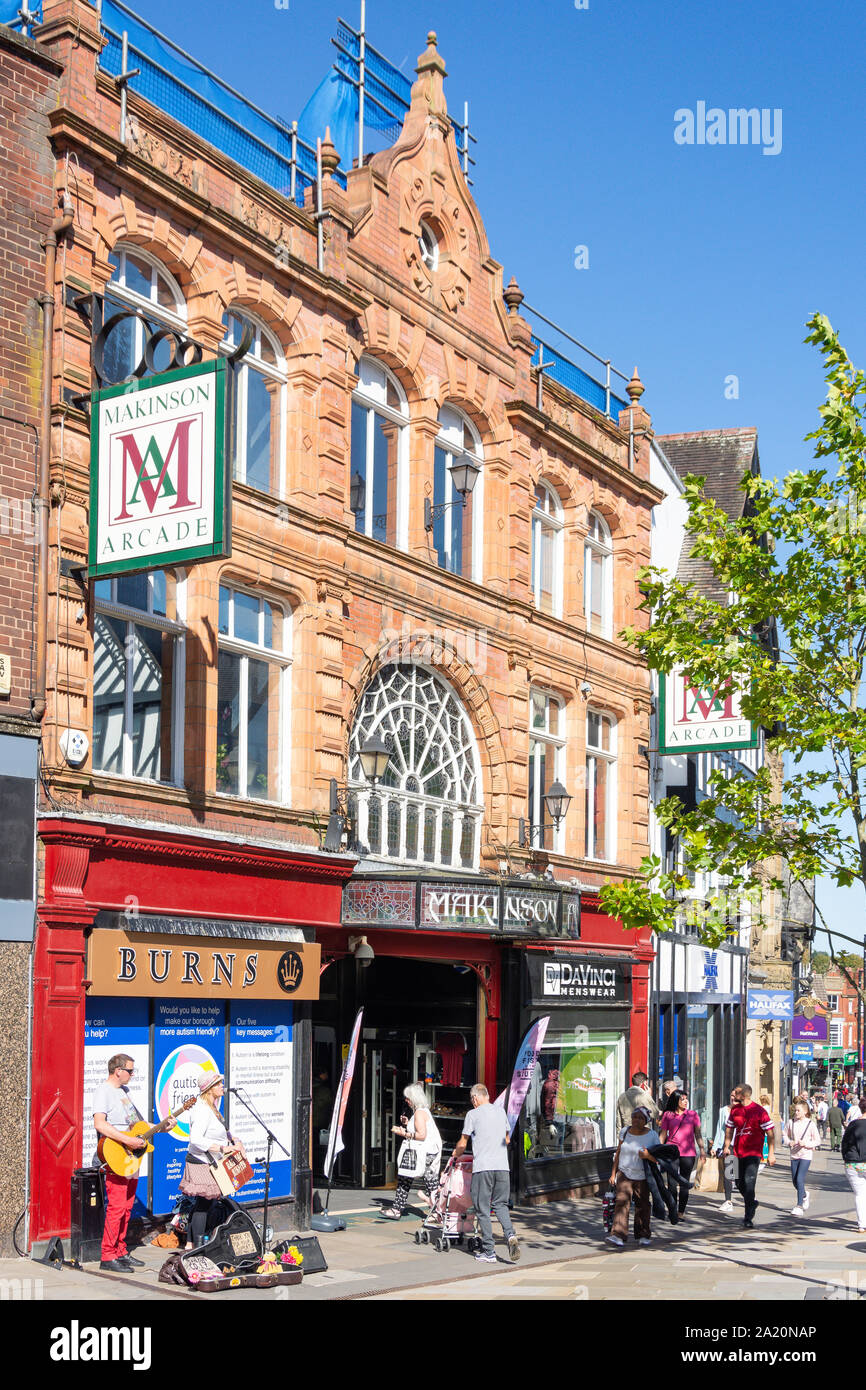 Eingang Makinson Arcade, Standishgate, Wigan, Greater Manchester, England, Vereinigtes Königreich Stockfoto