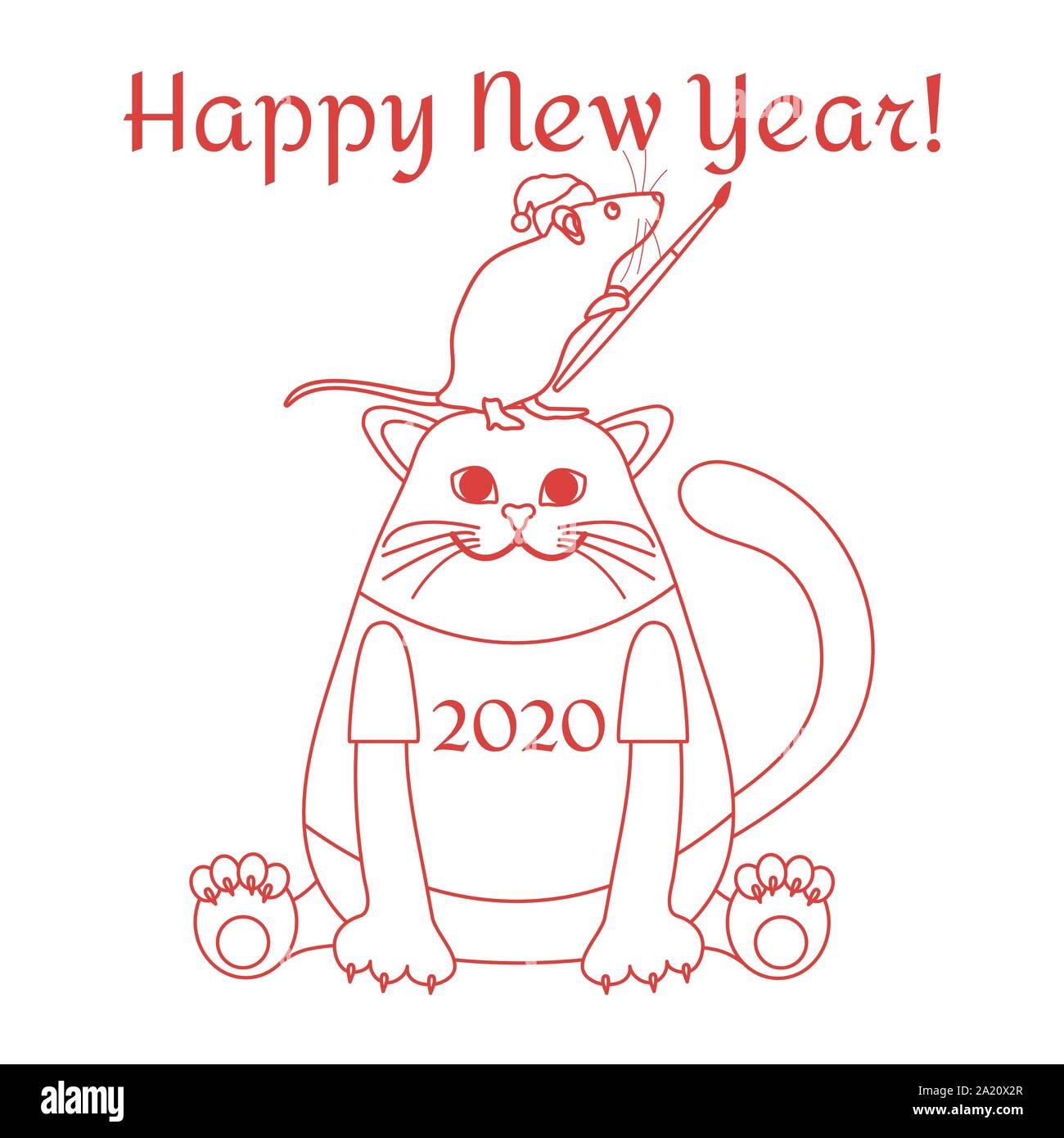 Frohes neues Jahr 2020. Lustige cartoon Vector Illustration mit Ratte