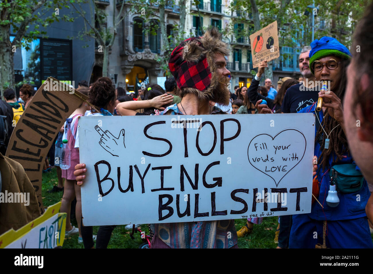 Mehr kaufen Bullshit! Klima Streik, Freitags für die Zukunft, 28. September 2019. 20.000 Menschen auf den Straßen, mehr als 7 Millionen weltweit Stockfoto