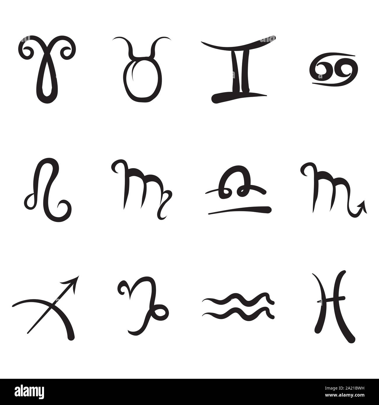 Satz Von Sternzeichen Symbole Isoliert Auf Weissem Hintergrund Astrologische Symbole Horoskop Elemente Stockfotografie Alamy