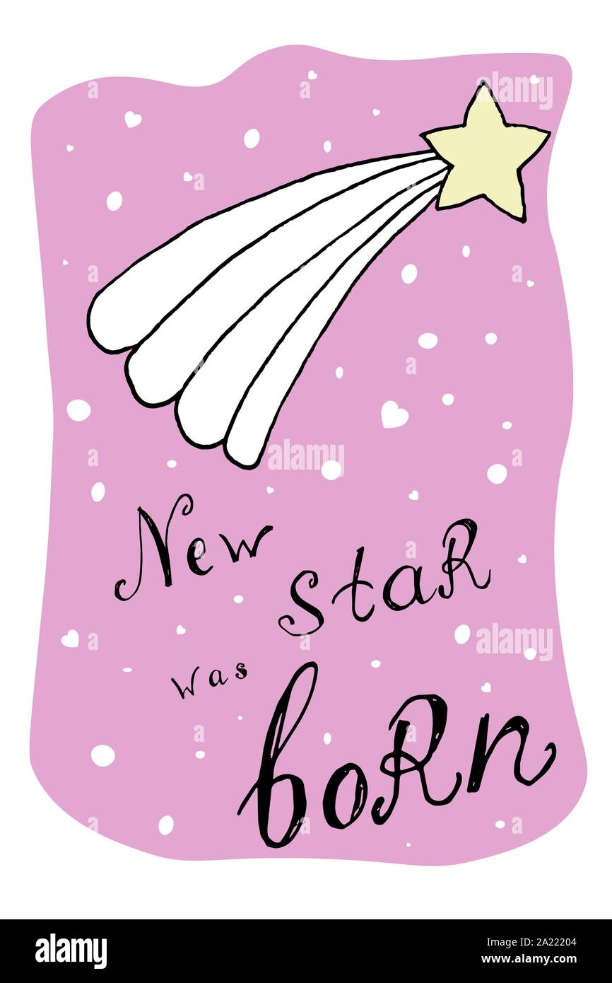 Grußkarte in Rosa für neu geborene Star Baby Dusche. Einfache Skizze Vector Illustration in Postkarten verwendet werden können, Grußkarten, Banner, Drucke, Geburtstag feiern u.s.w. EPS 10. Stock Vektor