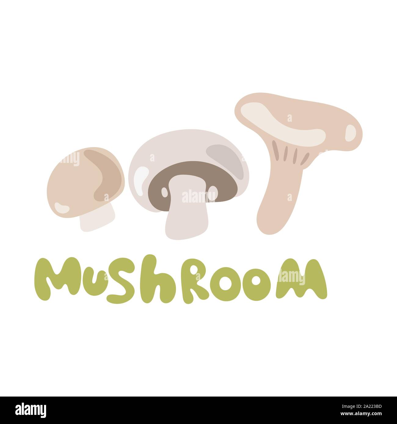 Abstract vector cartoon Symbol Abbildung für die ganze reife Pilze Champignon, slice Pilze. Pilz Symbol, bestehend aus leckeren Rohkost, Farbe Etikett Stock Vektor