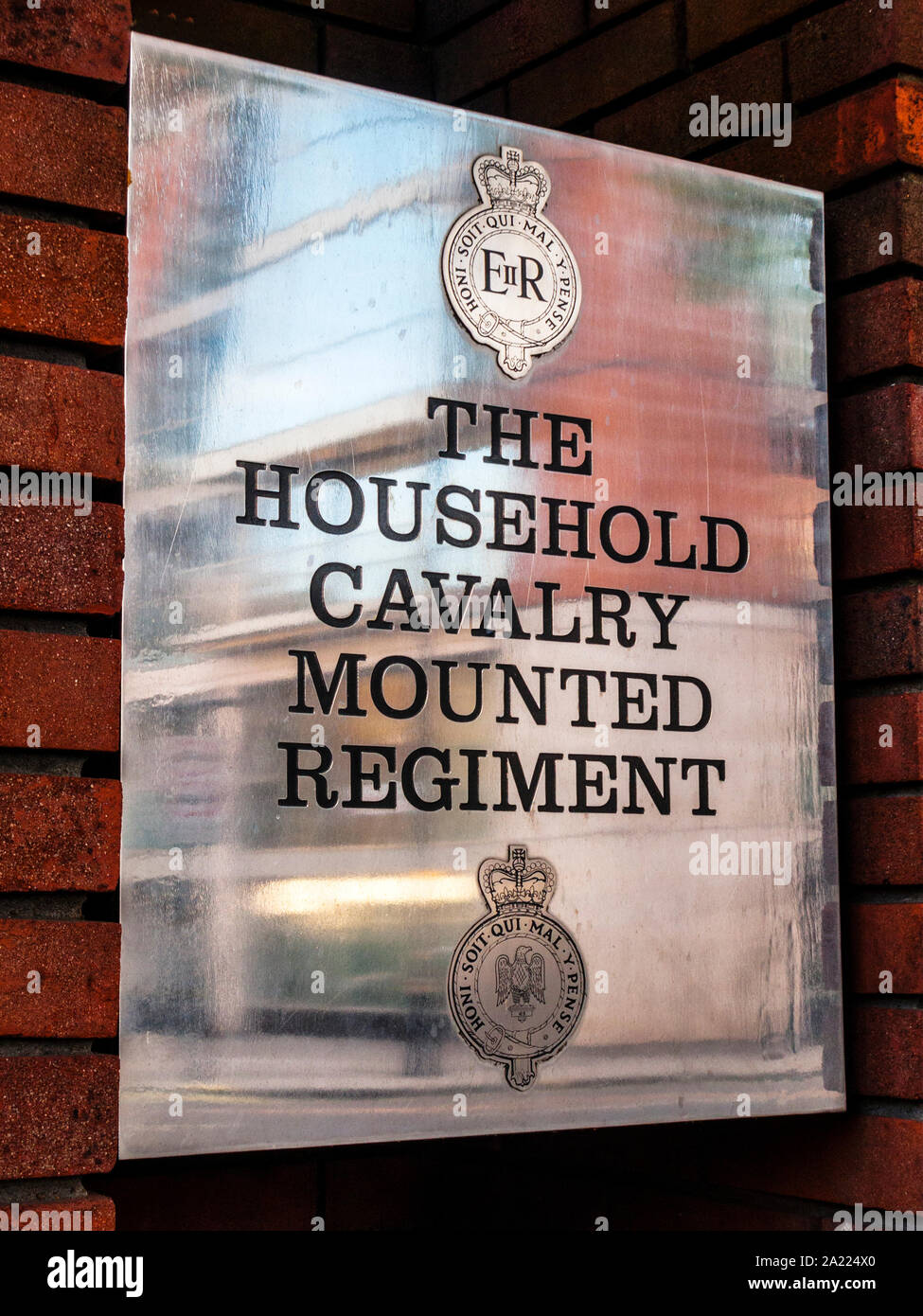 Die Household Cavalry Regiment, an der Wand angebrachte Plakette, London Stockfoto