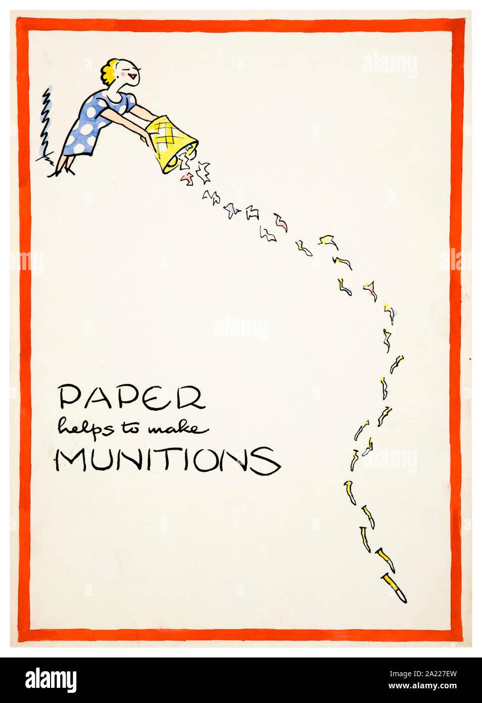 Britische, WW2, Bergung, Plakat, Papier hilft Munition zu machen, (Altpapier aus Warenkorb geleert in Aufzählungen) 1939-1946 Stockfoto