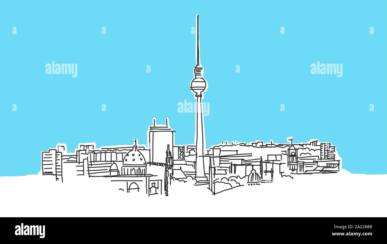Berlin Lineart Vektor Skizze. und Abbildung auf blauem Hintergrund. Stock Vektor