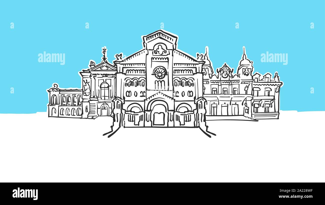 Monaco Lineart Vektor Skizze. und Abbildung auf blauem Hintergrund. Stock Vektor