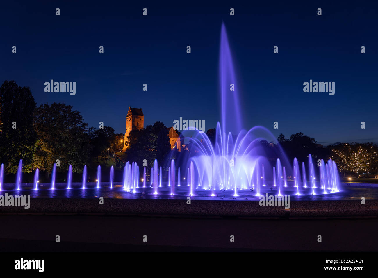 Multimedia Brunnen Park Nacht beleuchtung in Warschau, Polen. Stockfoto