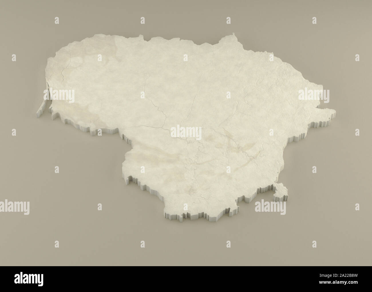 3D-politische Karte von Litauen mit relief Marmor Skulptur auf einem beigen Hintergrund Extrudiert Stockfoto