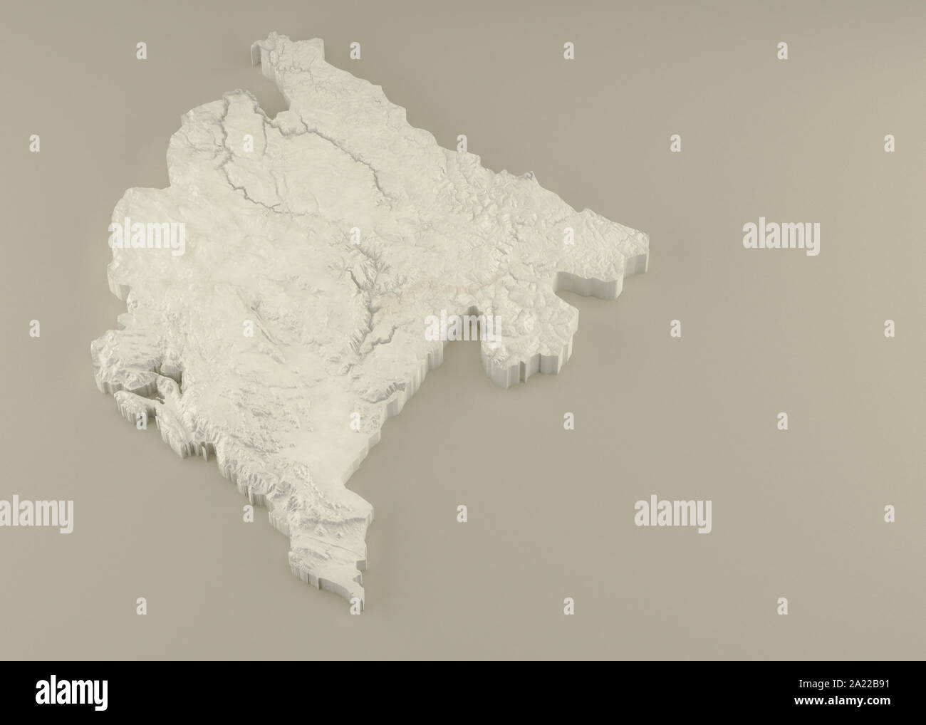 3D-politische Karte von Montenegro mit relief Marmor Skulptur auf einem beigen Hintergrund Extrudiert Stockfoto