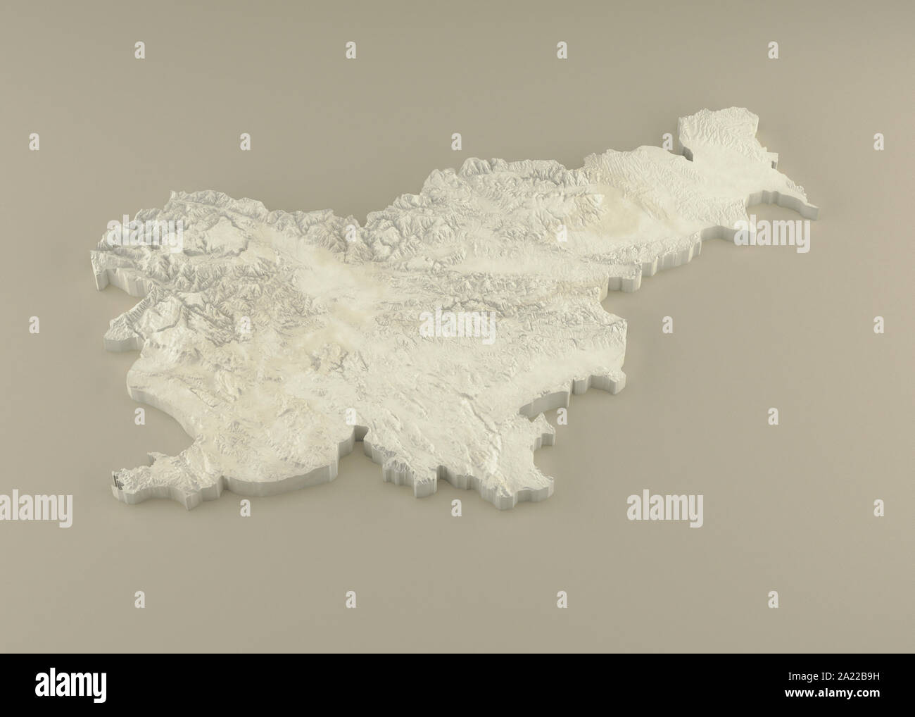 3D-politische Karte von Slowenien mit relief Marmor Skulptur auf einem beigen Hintergrund Extrudiert Stockfoto