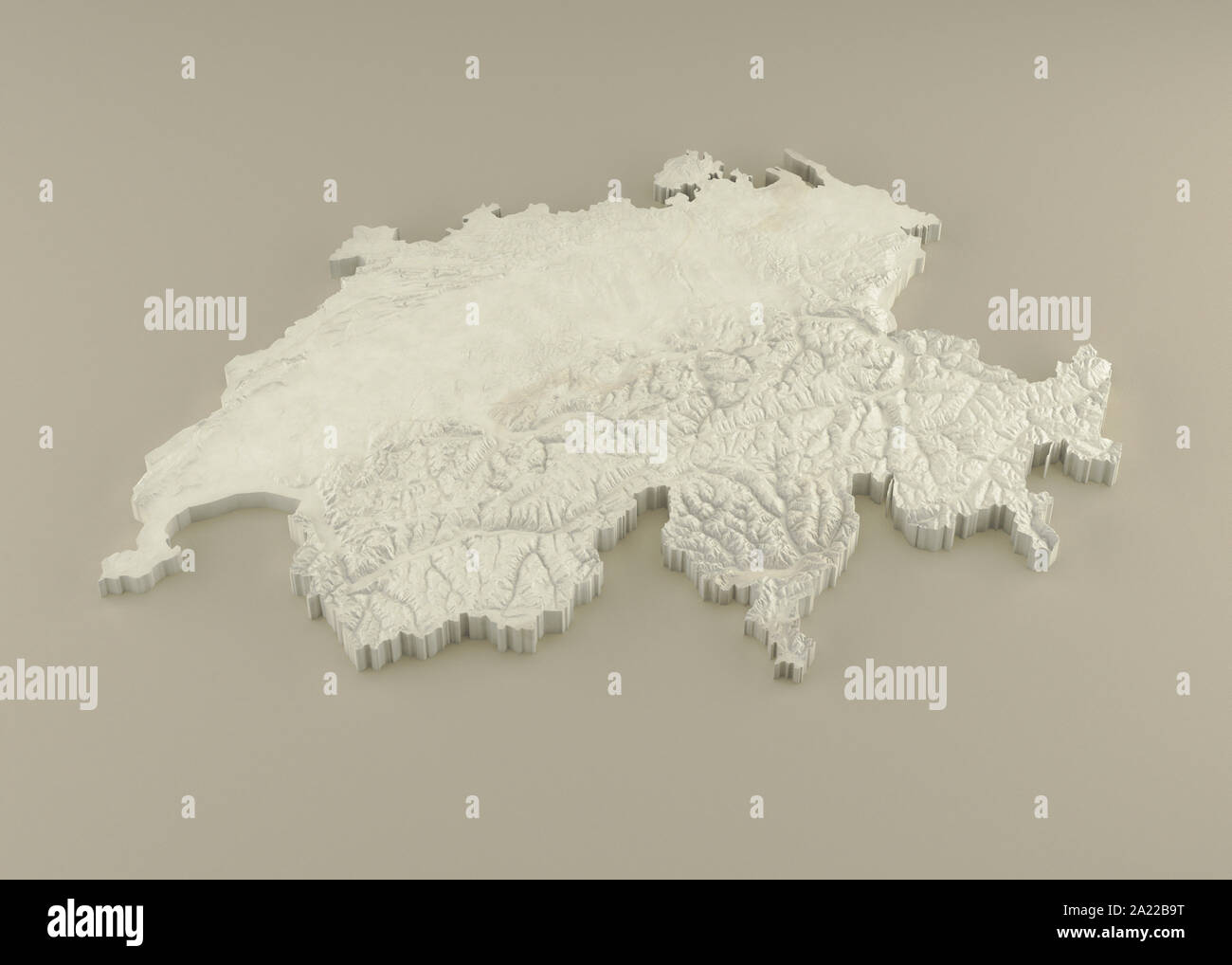 3D-politische Karte der Schweiz mit relief Marmor Skulptur auf einem beigen Hintergrund Extrudiert Stockfoto