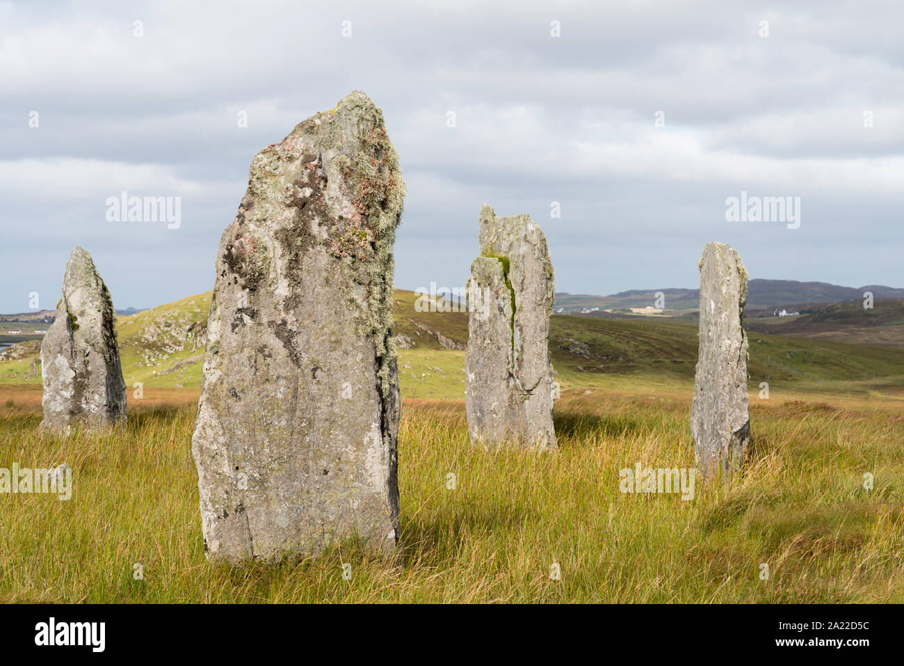 Callanish 4 Stone Circle ist eine neolithische Stätte von historischer Bedeutung auf der Isle of Lewis in Schottland. Stockfoto