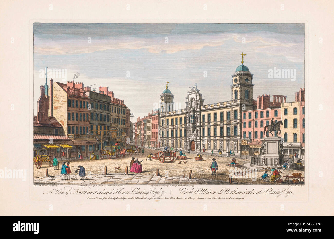 Ein Blick auf die Northumberland House, Charing Cross, 18. Von einem Stich vom 1753 von Thomas Meier nach einer Arbeit von Canaletto. Später einfärben. Stockfoto